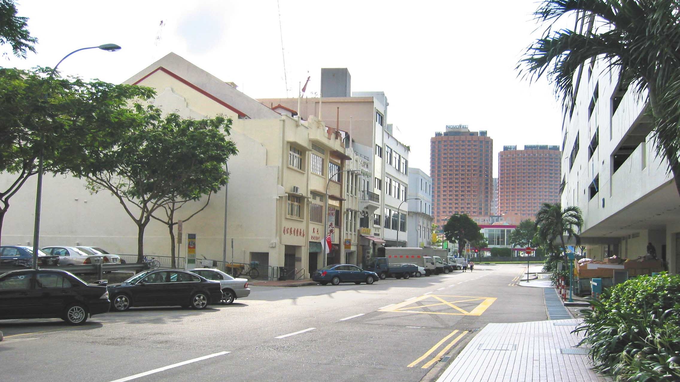 Row of conservation shophouses along Upper Circular Road in Singapore's Clarke Quay area.